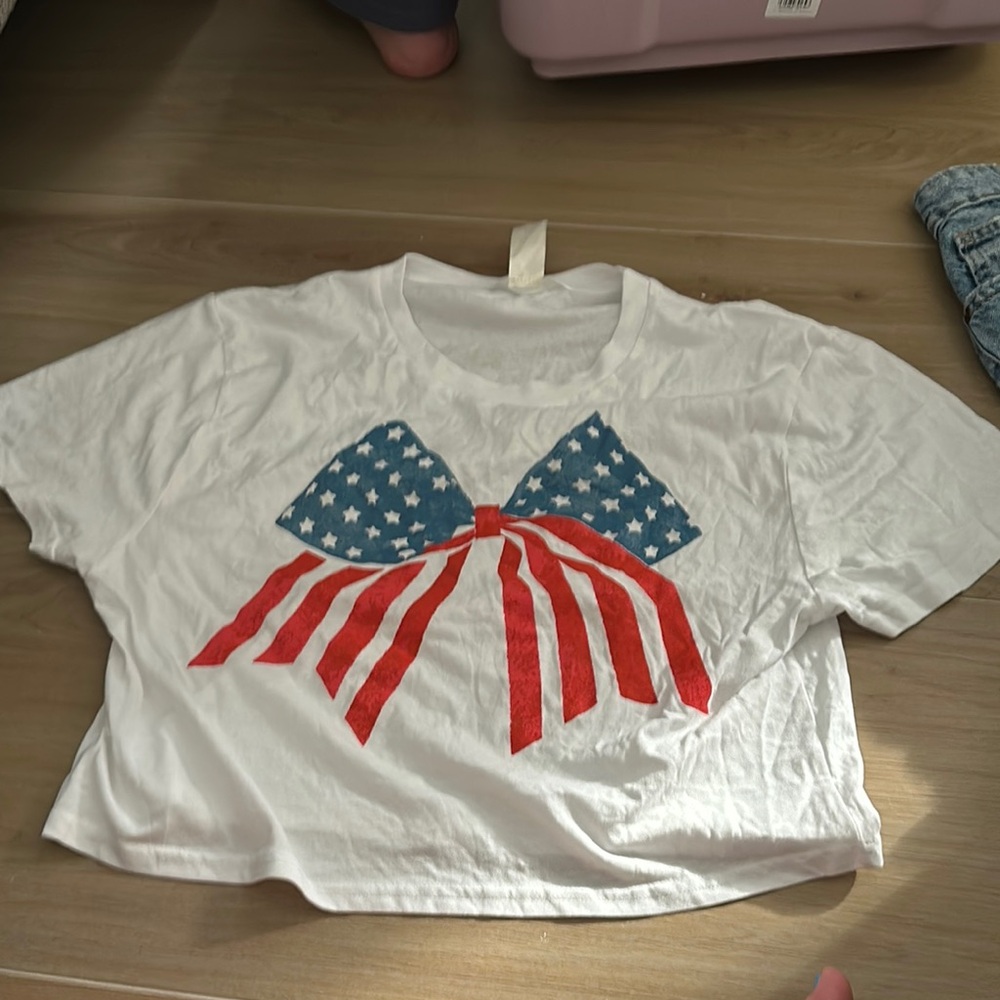White Kids Shirt with American Flag Bow Design